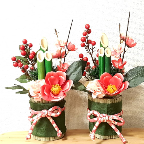 ミニ門松 ピンク椿3 お正月飾り ドライフラワー yuno2020 通販