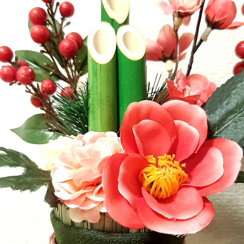 ミニ門松 ピンク椿3 お正月飾り ドライフラワー yuno2020 通販