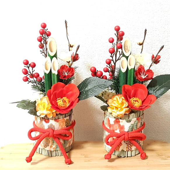 ミニ門松 赤椿 赤梅 お正月飾り ドライフラワー yuno2020 通販