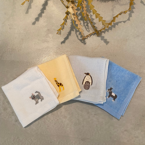 20×20 選べる4枚セット 動物 ミニタオル ハンカチ おしぼり お食事