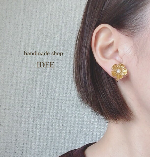 再×3＊antique gold flower earring* 4枚目の画像