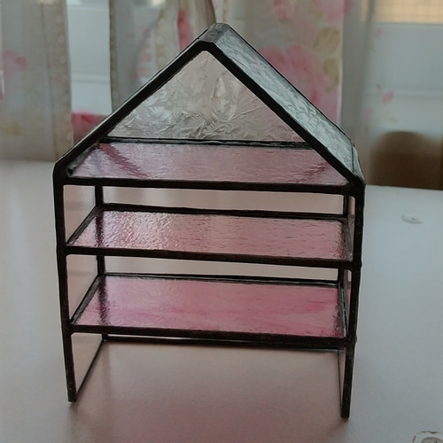 ステンドグラス　ハンドメイド　pink fox ステンドグラス＊アクセサリーラック（シャンパン×薄ピンク