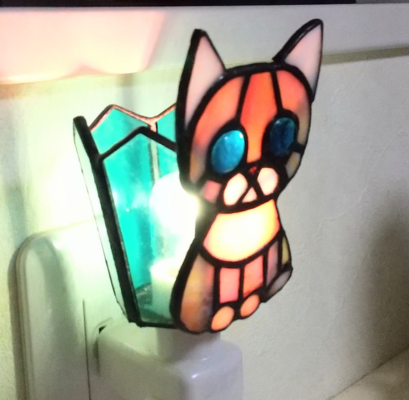 ステンドグラス＊猫のおやすみランプ 2枚目の画像