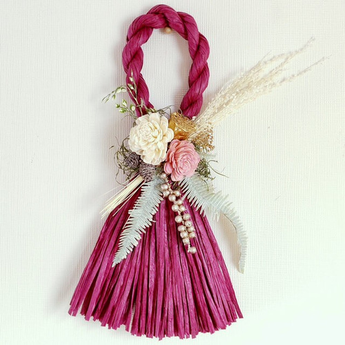 しめ縄リース】タッセル型しめ縄リース☆お正月 ピンク お正月飾り