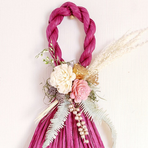しめ縄リース】タッセル型しめ縄リース☆お正月 ピンク お正月飾り
