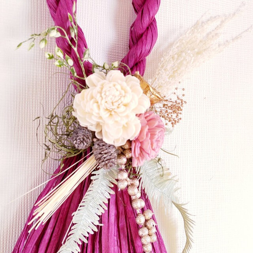 しめ縄リース】タッセル型しめ縄リース☆お正月 ピンク お正月飾り