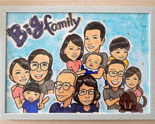 古希祝い似顔絵・20人までOKで格安！A3色紙に似顔絵集合写真☆還暦祝い