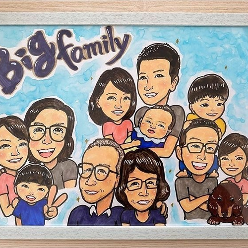 似顔絵オーダー　似顔絵　A3 8名様　古希 古希祝い似顔絵・20人までOKで格安！A3色紙に似顔絵集合写真