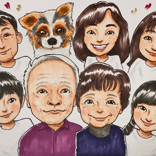 似顔絵 大人数11,000円 安くてかわいいイラスト❁8名まで同額