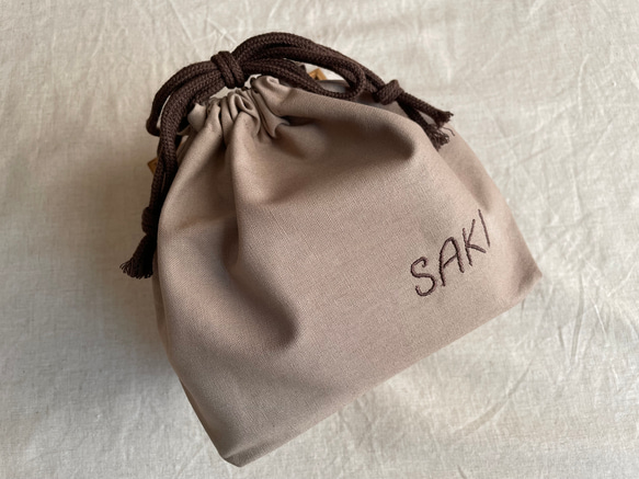 入園入学グッズ　綿麻キャンバス生地ベージュ×ブラウン 1枚目の画像