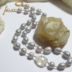 大粒シトリンと淡水真珠のネックレス 1枚目の画像