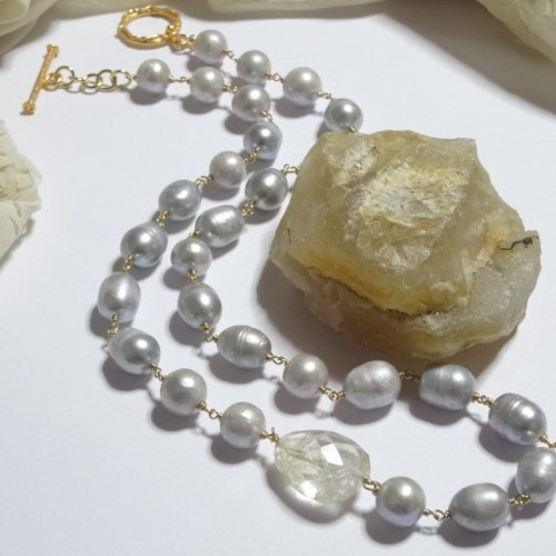 大粒シトリンと淡水真珠のネックレス ネックレス・ペンダント Iris 