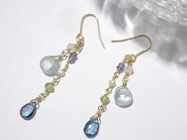 ロンドンブルートパーズとアクアマリンのピアス