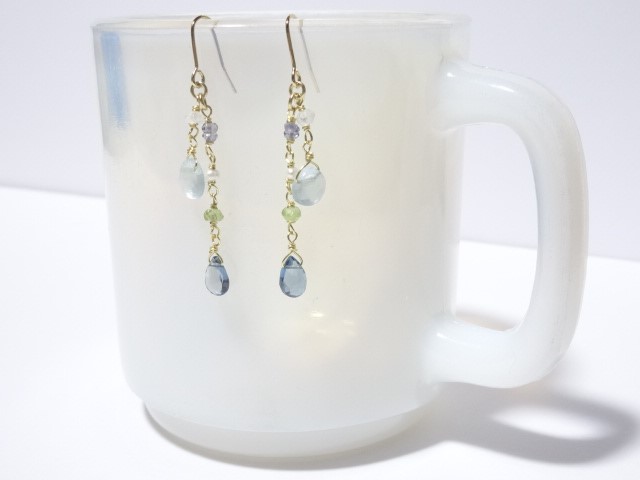 ロンドンブルートパーズとアクアマリンのピアス