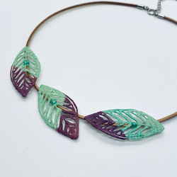 軽い和紙糸チョーカー　"plants necklace  mint" 4枚目の画像