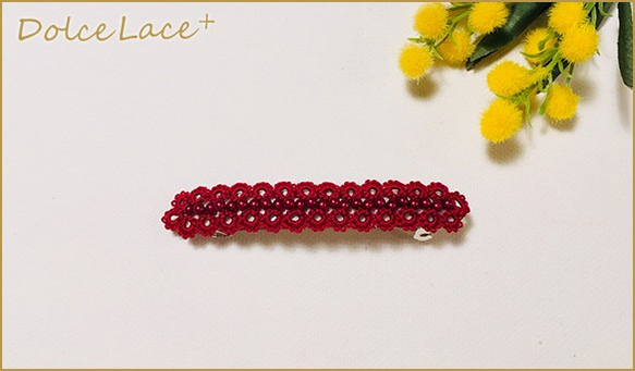 【I様オーダー品】spiraea Laceのバレッタ*Red*Red*Mサイズ 1枚目の画像