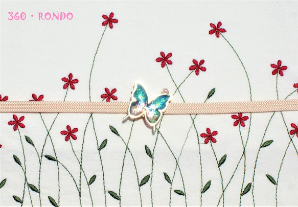 海外コットン 「風に揺れる花畑(D) 刺繍」★半幅帯 リバーシブル 2枚目の画像