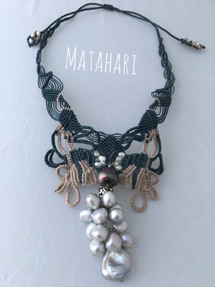 ジャラジャラ本真珠マクラメ編みネクレス