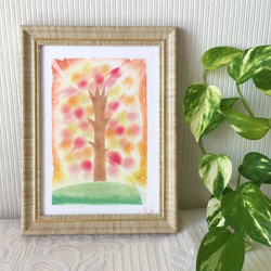 【絵画】実りの季節《ポストカード+おまけ付》 自然　木　秋　収穫　癒し　ヒーリング パステルアート 1枚目の画像