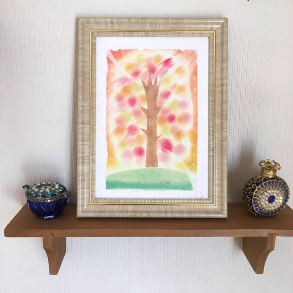 【絵画】実りの季節《ポストカード+おまけ付》 自然　木　秋　収穫　癒し　ヒーリング パステルアート 6枚目の画像