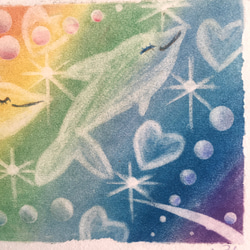 《SOLD》【絵画】虹色イルカ 5枚目の画像