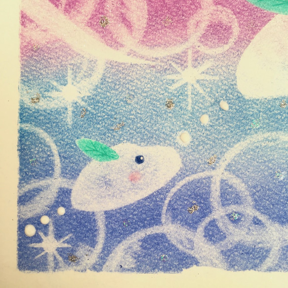 【絵画】雪うさぎ《ポストカード+おまけ付》癒し　動物　雪　うさぎ　パステルアート 5枚目の画像