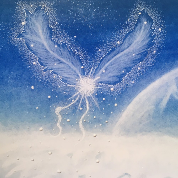 【A4ポスター】空への記憶《ポストカード+おまけ付》癒し　ヒーリングアート　空　雲　翼　青 3枚目の画像