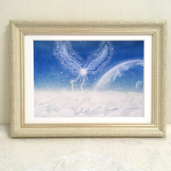 【A4ポスター】空への記憶《ポストカード+おまけ付》癒し　ヒーリングアート　空　雲　翼　青 6枚目の画像