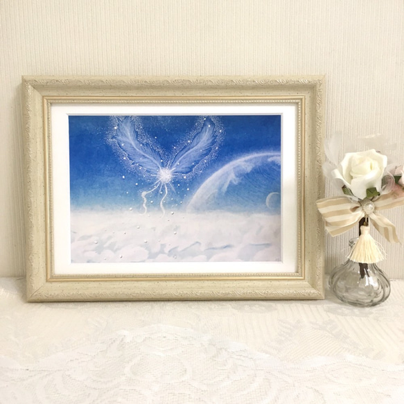 【A4ポスター】空への記憶《ポストカード+おまけ付》癒し　ヒーリングアート　空　雲　翼　青 7枚目の画像