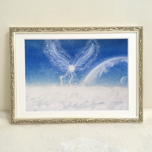 【A4ポスター】空への記憶《ポストカード+おまけ付》癒し　ヒーリングアート　空　雲　翼　青 8枚目の画像