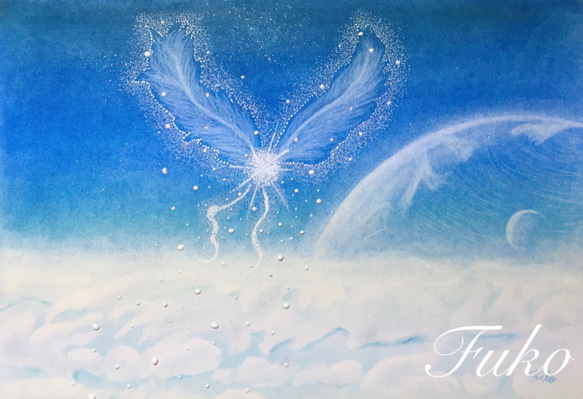 【A4ポスター】空への記憶《ポストカード+おまけ付》癒し　ヒーリングアート　空　雲　翼　青 9枚目の画像