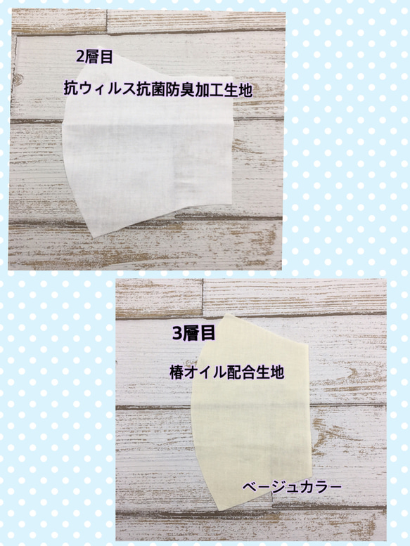 抗ウィルス抗菌防臭生地と椿オイル配合生地三層春色マスク（不織布マスクが入る） 9枚目の画像