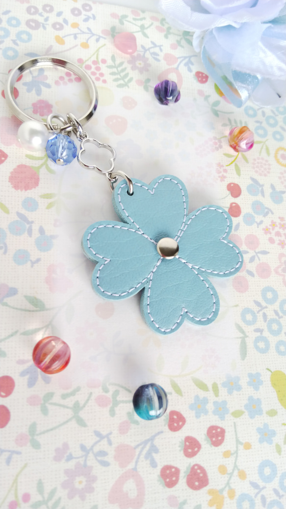 Flower  Key  holder  (silver）みずいろ 5枚目の画像