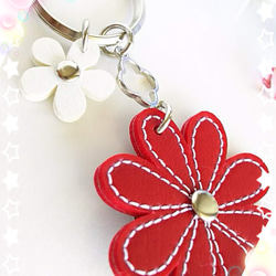 「冬の新作」W Flower  Key  holder   (silver)　red 5枚目の画像