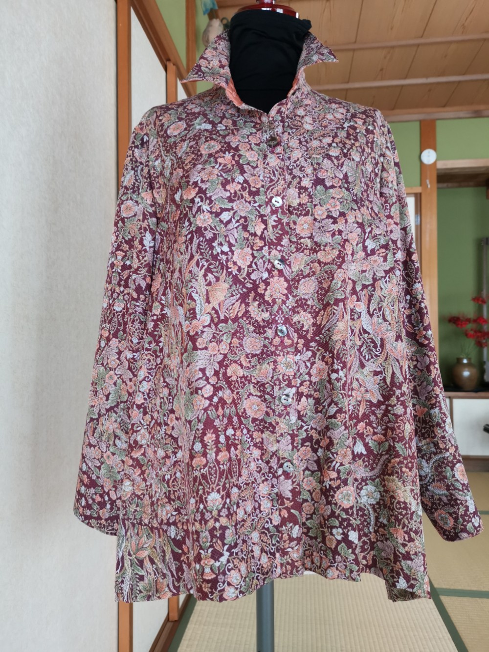 着物リメイク　ロングカフスのシャツブラウス