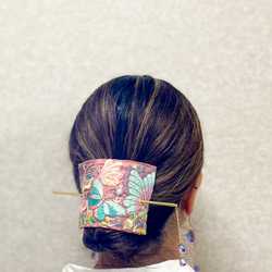 再販　ゆらゆら揺れる紫陽花色のビーズ　蝶々マジェステ/ポニーフック/ラップリボン/インド刺繍リボン 4枚目の画像