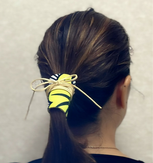 Creema限定夏の福袋　選べるヘアアクセサリー くるみボタンとパッチンピンまたは、ラップポニー　２点セット　シマシマ 3枚目の画像