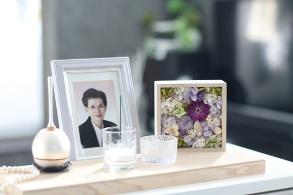 フルールcube”すみれ”プリザーブドフラワー仏花とお線香のお供えセット 4枚目の画像