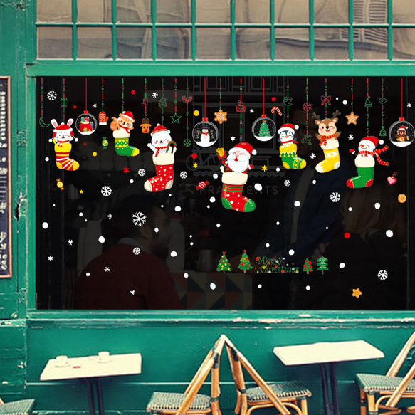 M256ウォールステッカー クリスマス パーティー 雪だるま　トナカイ 飾り付け 窓 シート 剥がせる シール 3枚目の画像