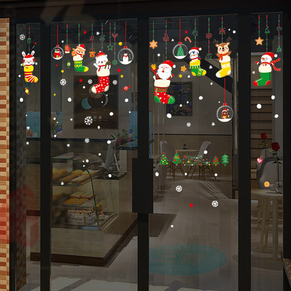 M256ウォールステッカー クリスマス パーティー 雪だるま　トナカイ 飾り付け 窓 シート 剥がせる シール 4枚目の画像