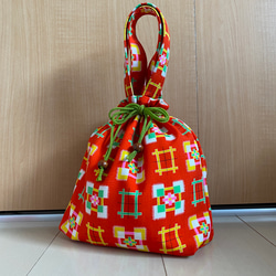 【敬老の日のプレゼントに！】和柄の巾着バッグセット（橙色） 2枚目の画像