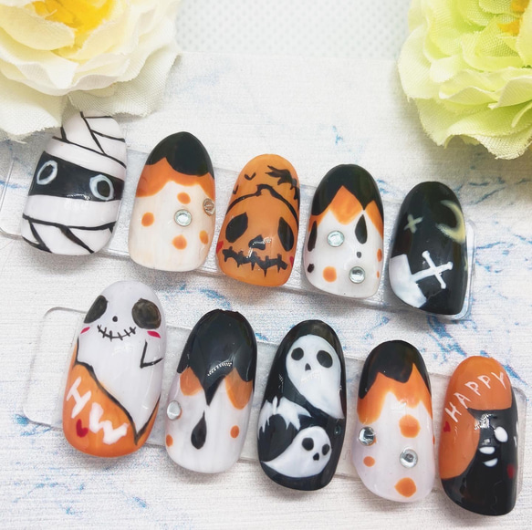再販】ハロウィンネイル オリジナルオーダーネイルチップ happy