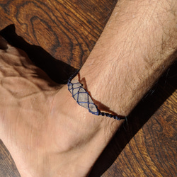 【手　足首兼用】青の帆糸　シーグラス　鹿角　調整可能ユニセックス　アンクレット（ブレスレット） 6枚目の画像