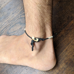 【手　足首兼用】黒麻糸（ヘンプ）　ターコイズ　鹿角　調整可能ユニセックス　アンクレット（ブレスレット） 8枚目の画像
