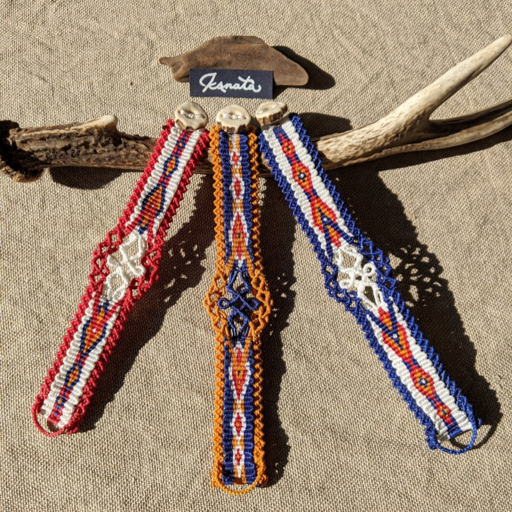 太陽とアナタへ月あかり　ブレスレット【男女兼用】５ｍｍ間隔サイズオーダー　帆糸　長野県産鹿角ボタン