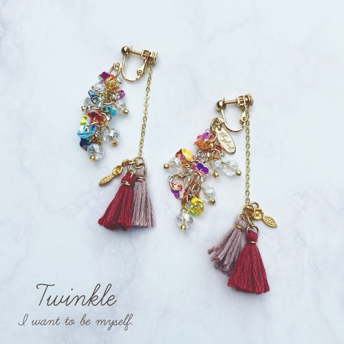 鈴なりビーズの煌めくピアス/イヤリング＜rainbow/Long＞ イヤリング