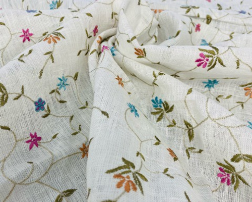 小花柄の刺繍生地♡/インド製/麻/130×50 生地 Akira 通販｜Creema 