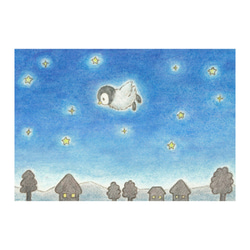 ＊赤ちゃんペンギン夜空を飛ぶ＊　選べるイラストポストカード3枚組セット　No.2 1枚目の画像