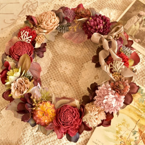 オトナリース】アンティークオレンジカラーのシックなリース