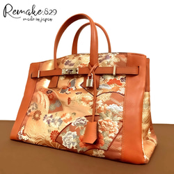 SOLD◇40サイズ◇着物帯と本革のリメイクバッグ◇remake.829
